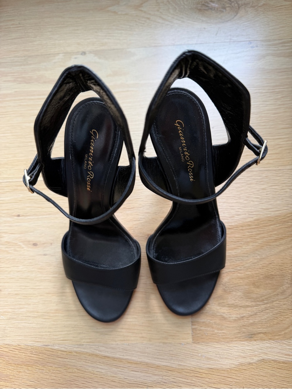 Gianvito Rossi Black Leather Open-Toe High Heel Sandals with Ankle Strap